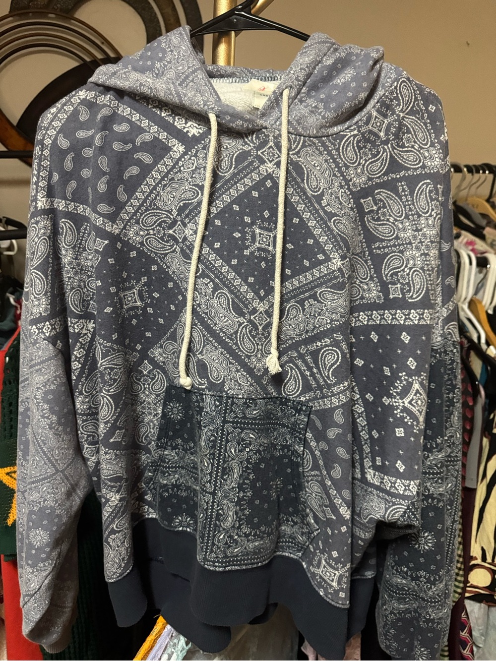 Women's Blue Bandana Print Pullover Hoodie